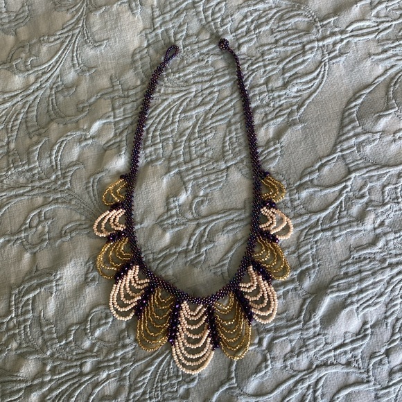 Vintage purple and gold beaded necklace - Picture 3 of 4